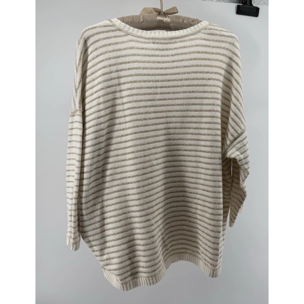 Liz Claiborne 2X Cream Gold Stripe Sweater Soft Relaxed Knit Plus Size - Picture 6 of 7
